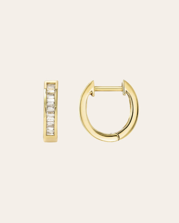 Zoe Lev Stacked Baguette Diamond Huggie Earrings