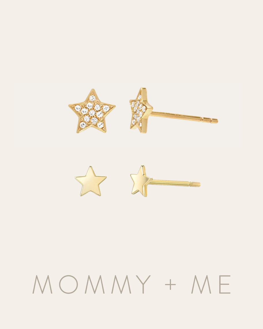 Zoe Lev Diamond And Mini Star Studs - Mommy + Me