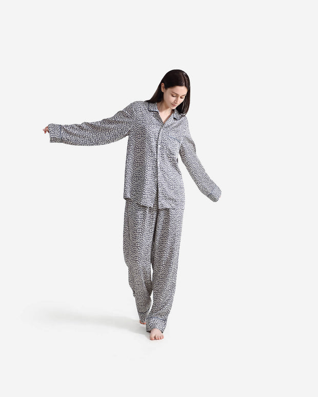 Sunday Citizen Silky Lyocell Long Leopard Print Pajama Set