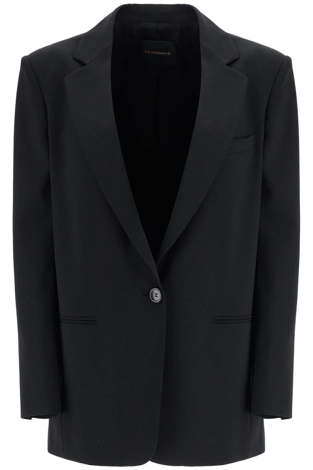 THE ANDAMANE Oversized Single Breasted Blazer In Black Polyester and Wool