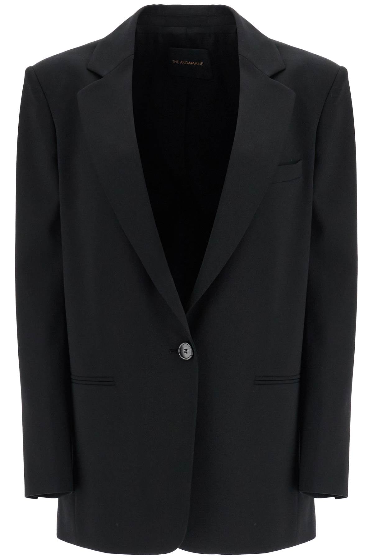 THE ANDAMANE Oversized Single Breasted Blazer In Black Polyester and Wool