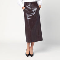 THE ANDAMANE Bordeaux Faux Leather Midi Skirt