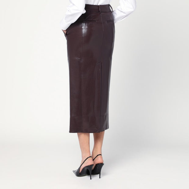 THE ANDAMANE Bordeaux Faux Leather Midi Skirt