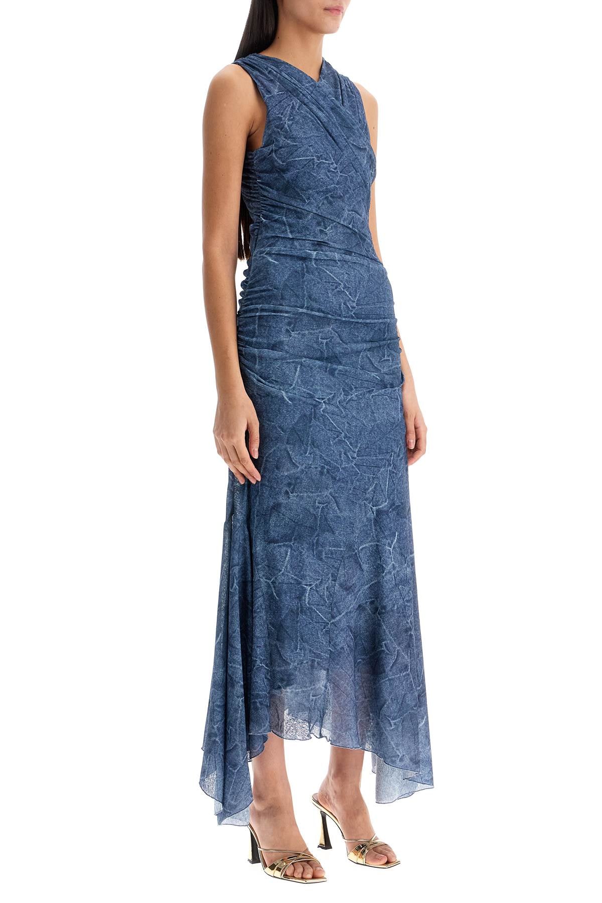 Ganni Denim Print Mesh Midi Dress