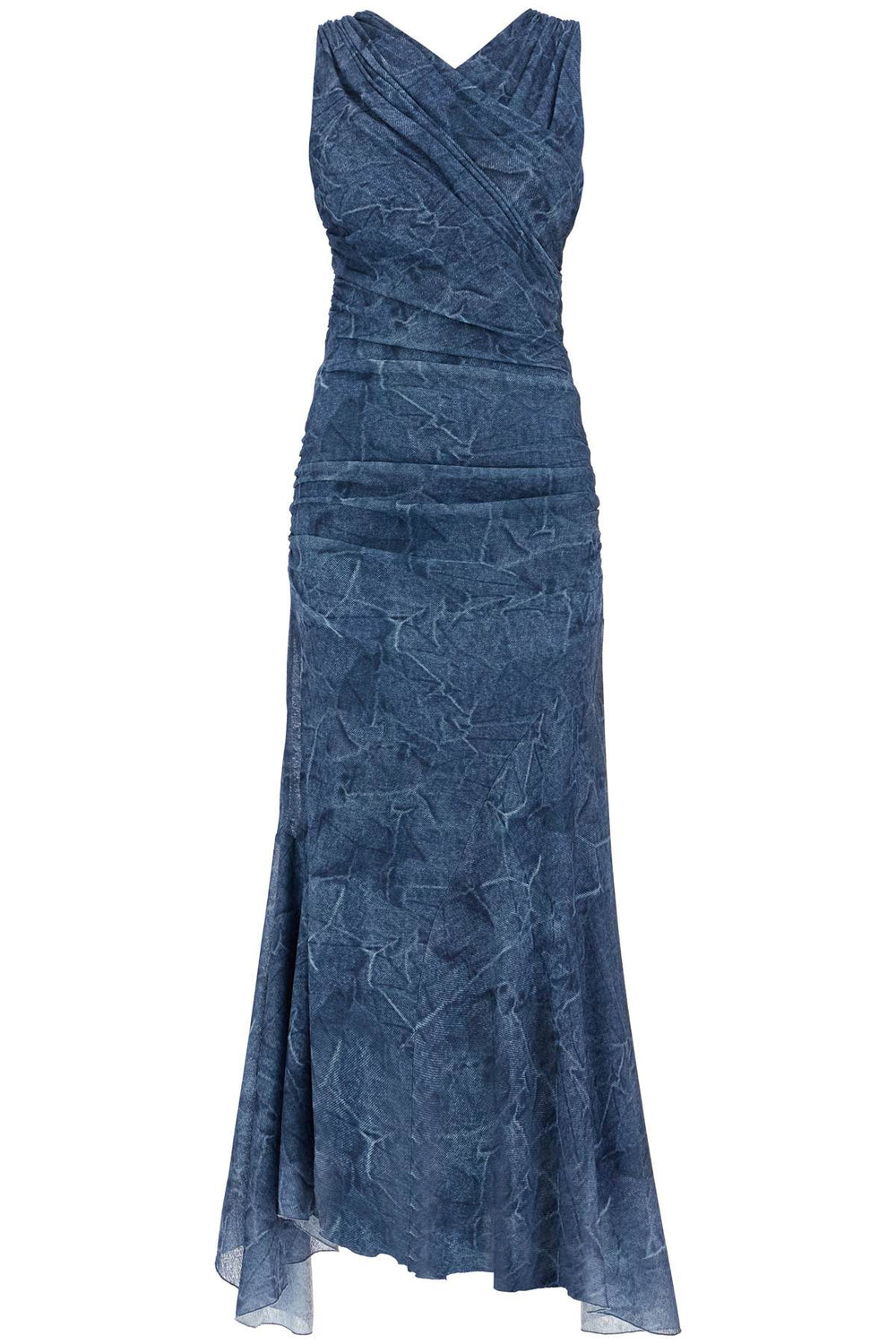 Ganni Denim Print Mesh Midi Dress