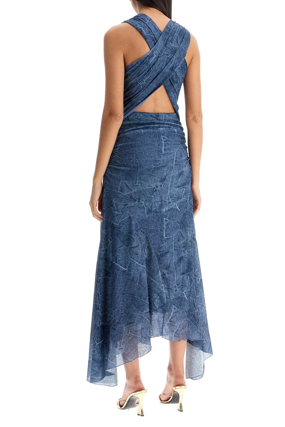 Ganni Denim Print Mesh Midi Dress