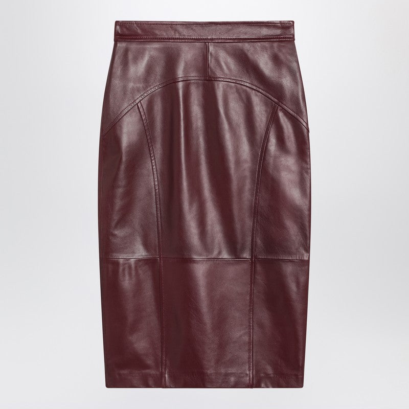 Max Mara Studio Bordeaux Pencil Skirt In Nappa Leather