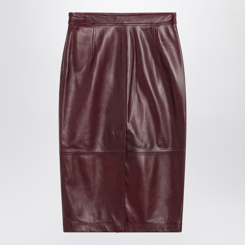 Max Mara Studio Bordeaux Pencil Skirt In Nappa Leather