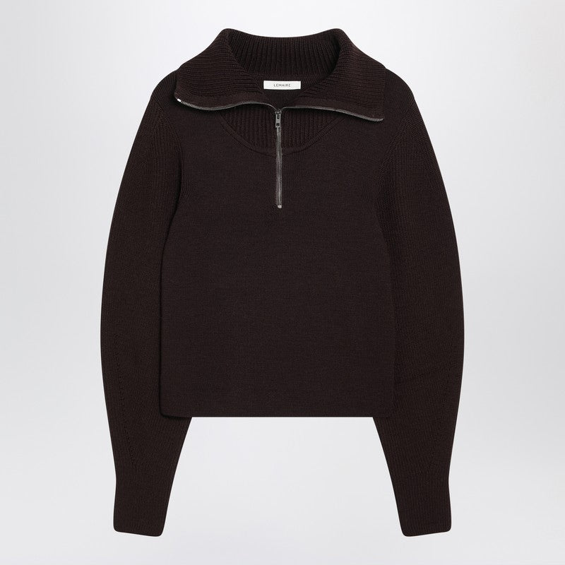 LEMAIRE Eggplant Zip-up Sweater