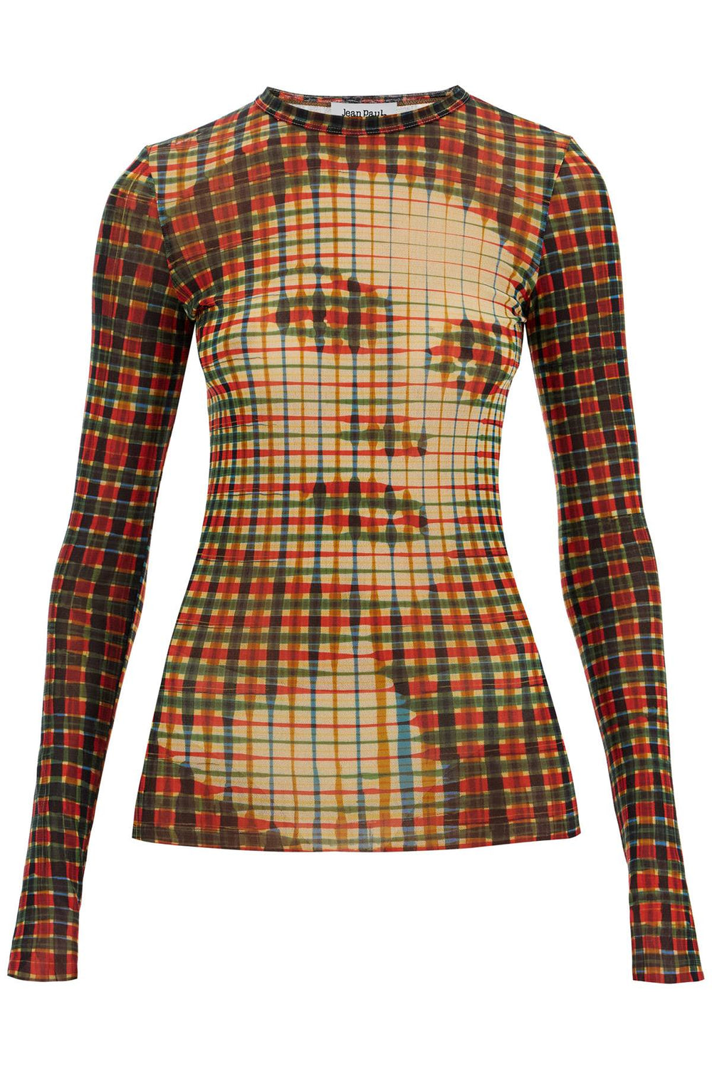 JEAN PAUL GAULTIER Tartan Face Mesh Top