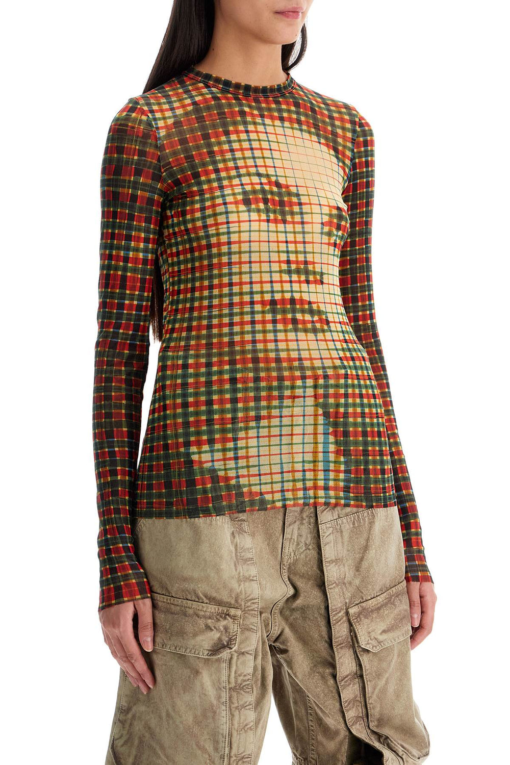 JEAN PAUL GAULTIER Tartan Face Mesh Top