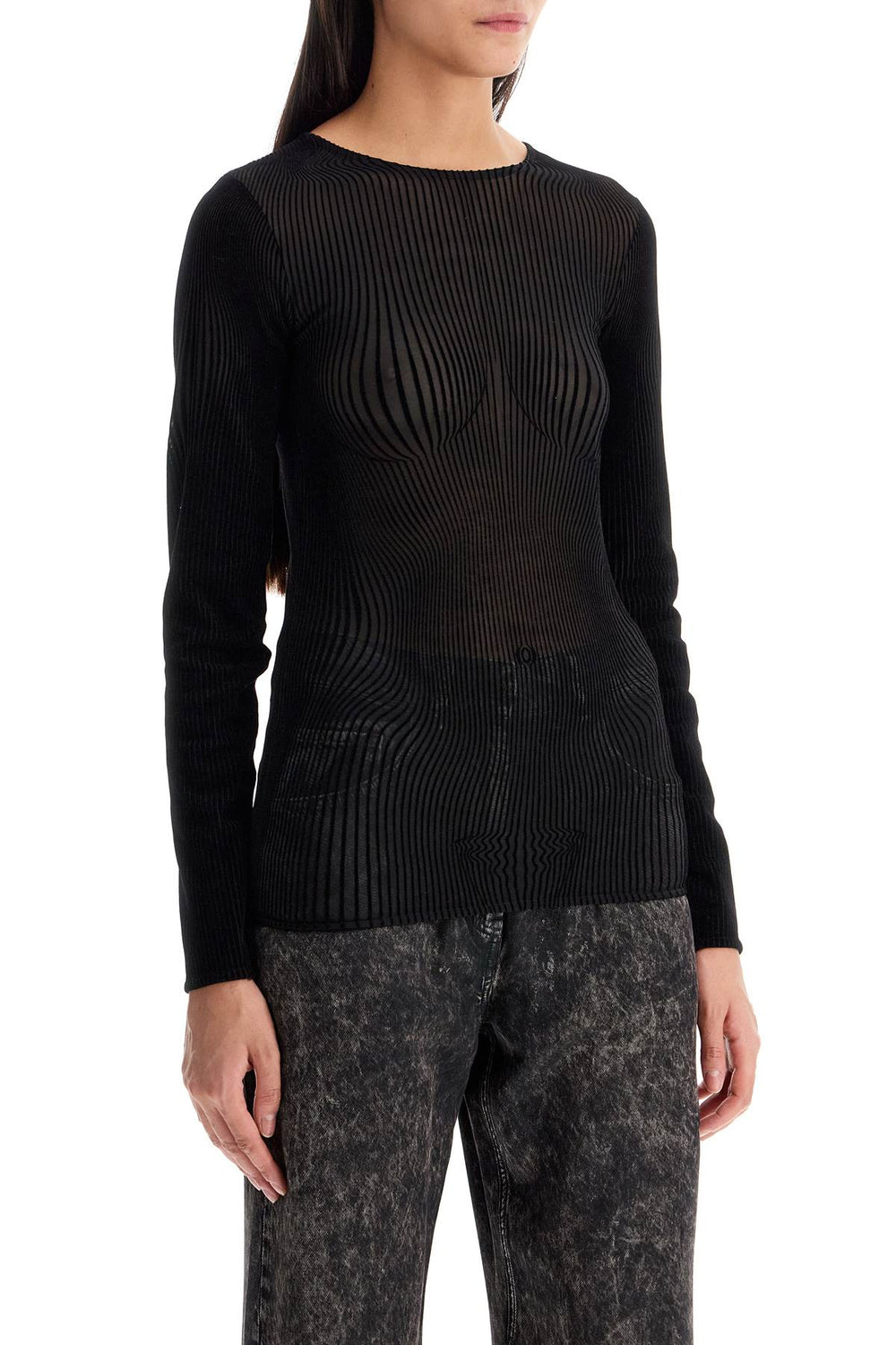 JEAN PAUL GAULTIER Mesh 'Morphing Pinstripes' Top