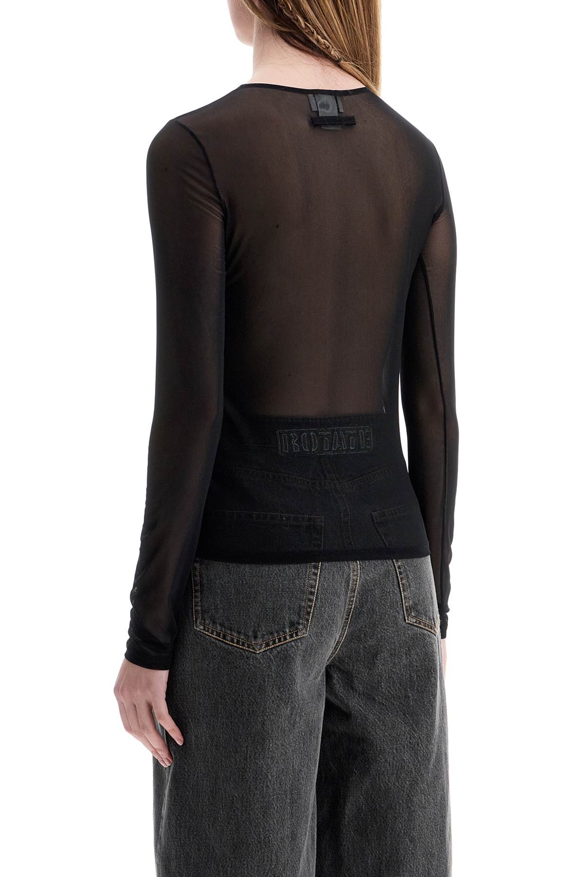 JEAN PAUL GAULTIER Top In Black Logo Mesh Velvet