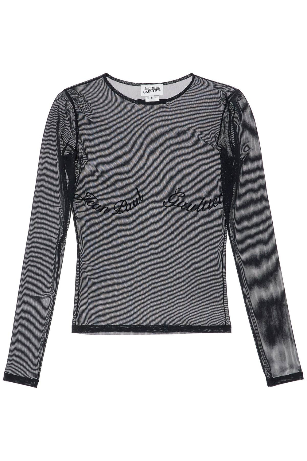 JEAN PAUL GAULTIER Top In Black Logo Mesh Velvet