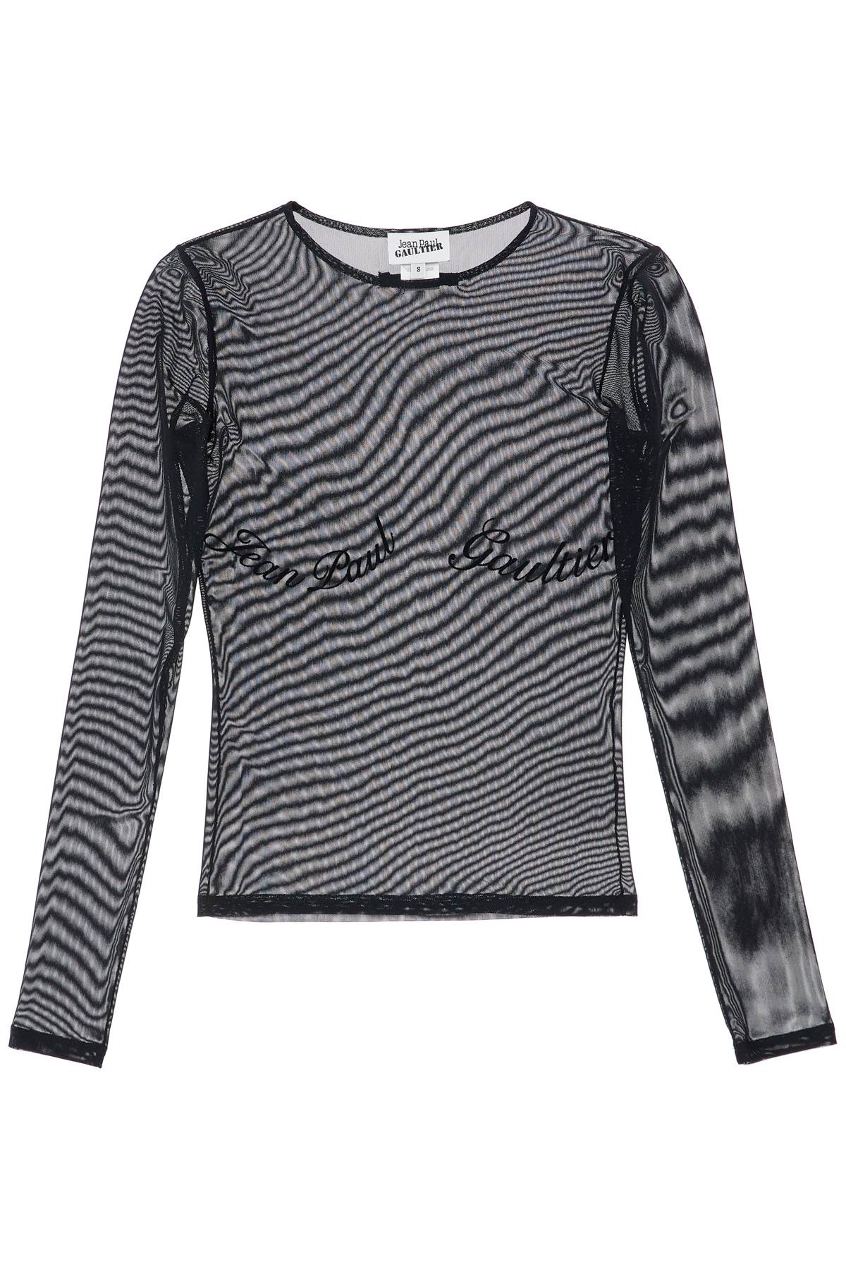 JEAN PAUL GAULTIER Top In Black Logo Mesh Velvet