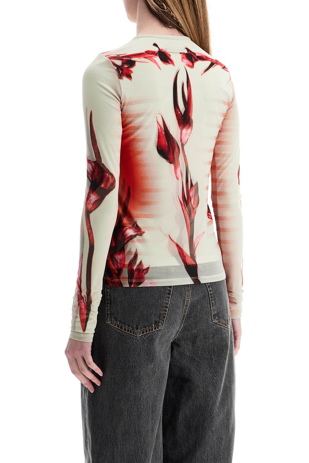 JEAN PAUL GAULTIER Mint Jersey Top With Floral Pattern And Double Layer