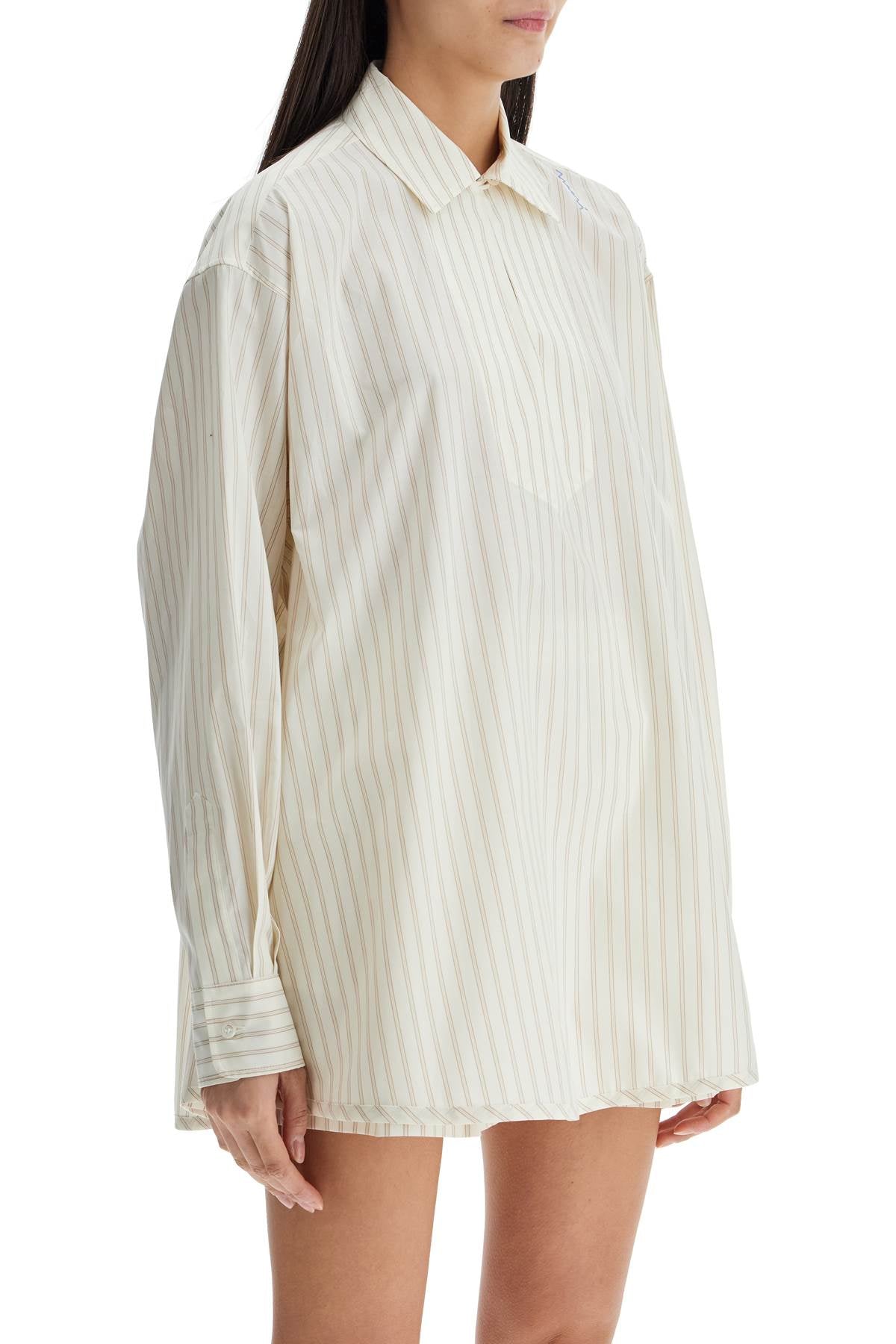 Marni Ivory Striped Cotton Top With Embroidered Logo