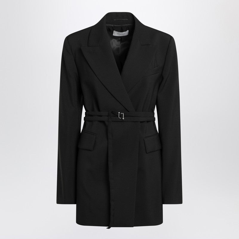 Sportmax Long Double-breasted Black Jacket With Belt