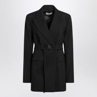 Sportmax Long Double-breasted Black Jacket With Belt
