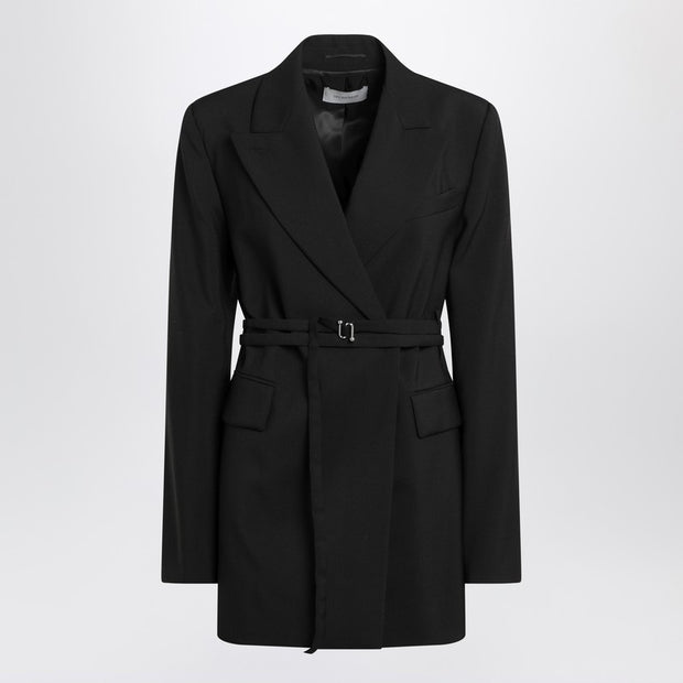 Sportmax Long Double-breasted Black Jacket With Belt