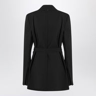 Sportmax Long Double-breasted Black Jacket With Belt