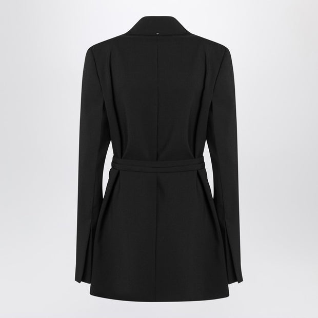 Sportmax Long Double-breasted Black Jacket With Belt