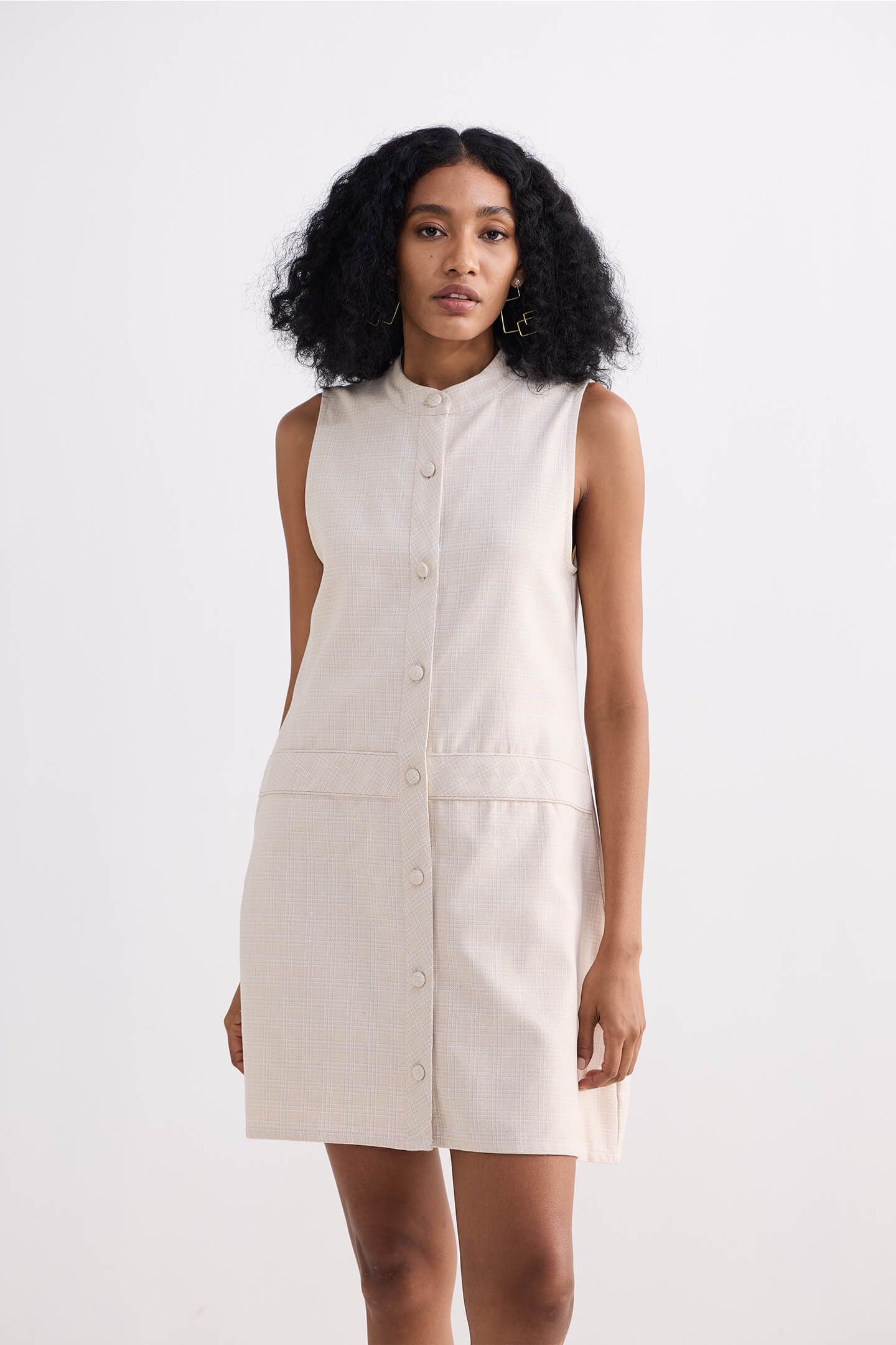 Reistor The Cotton Tweed Shift Dress in Cream