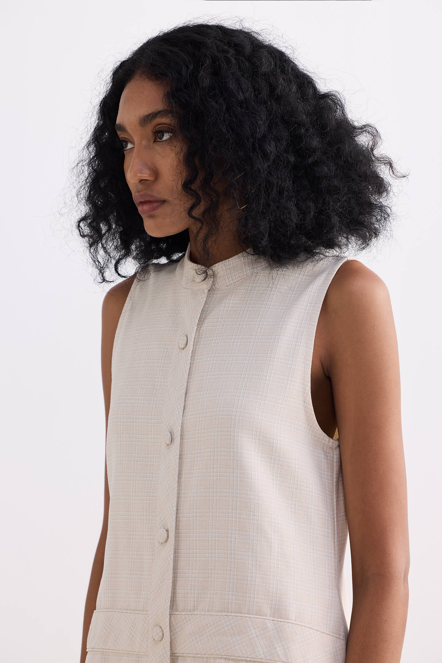 Reistor The Cotton Tweed Shift Dress in Cream