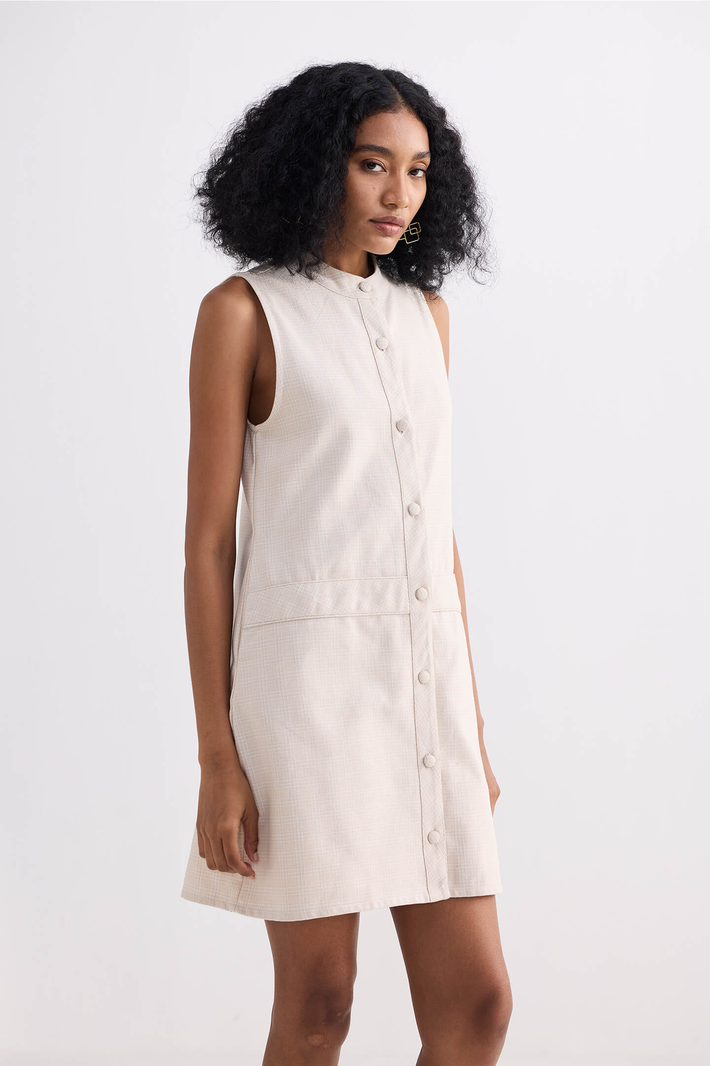 Reistor The Cotton Tweed Shift Dress in Cream