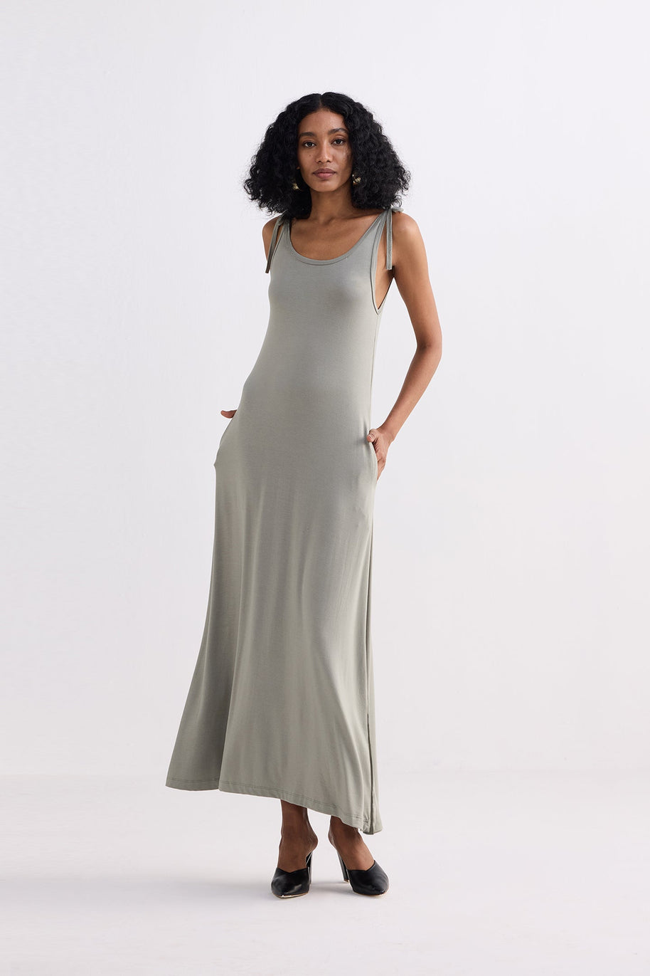 Reistor Tie-Detail Maxi Dress in Light Olive