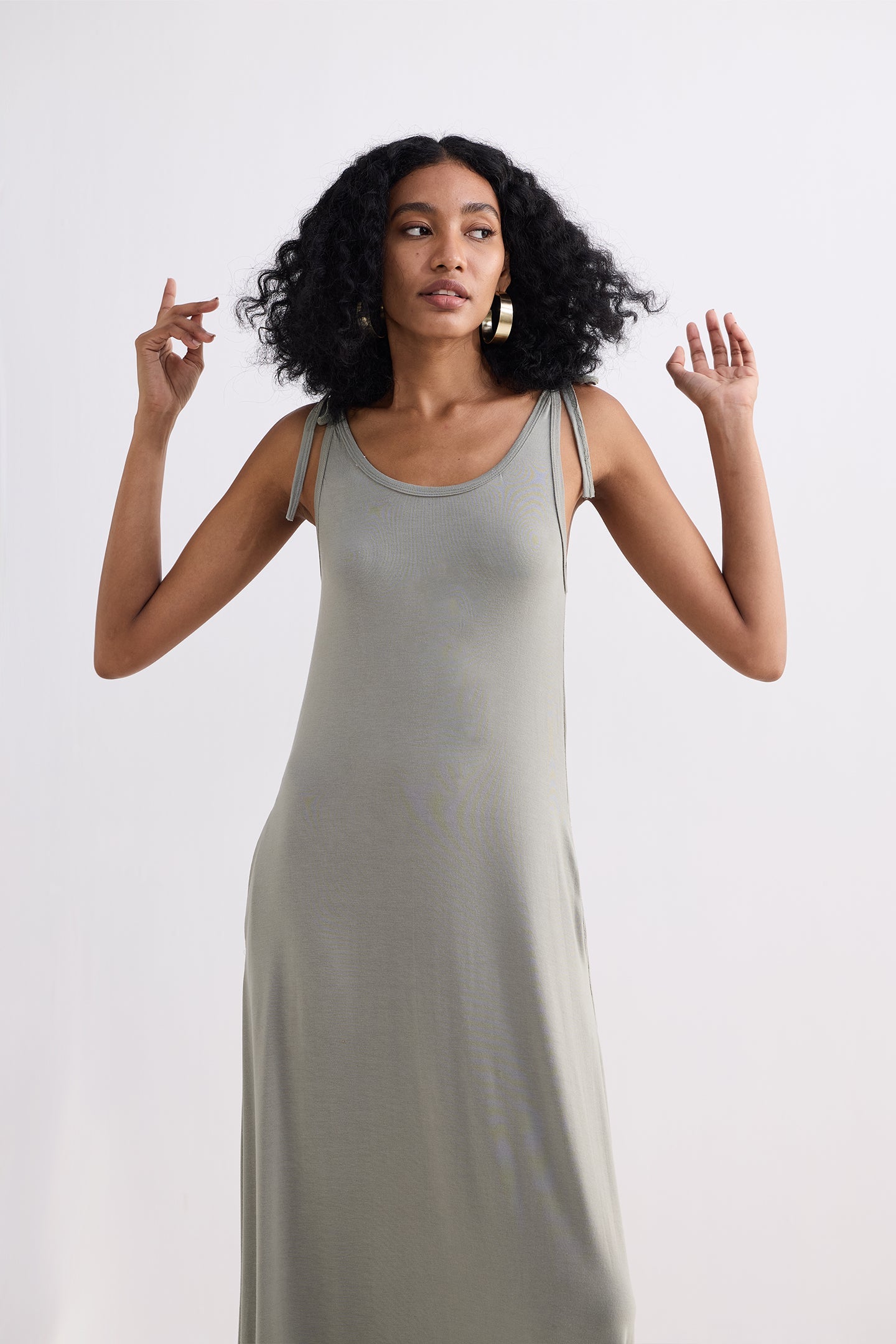 Reistor Tie-Detail Maxi Dress in Light Olive