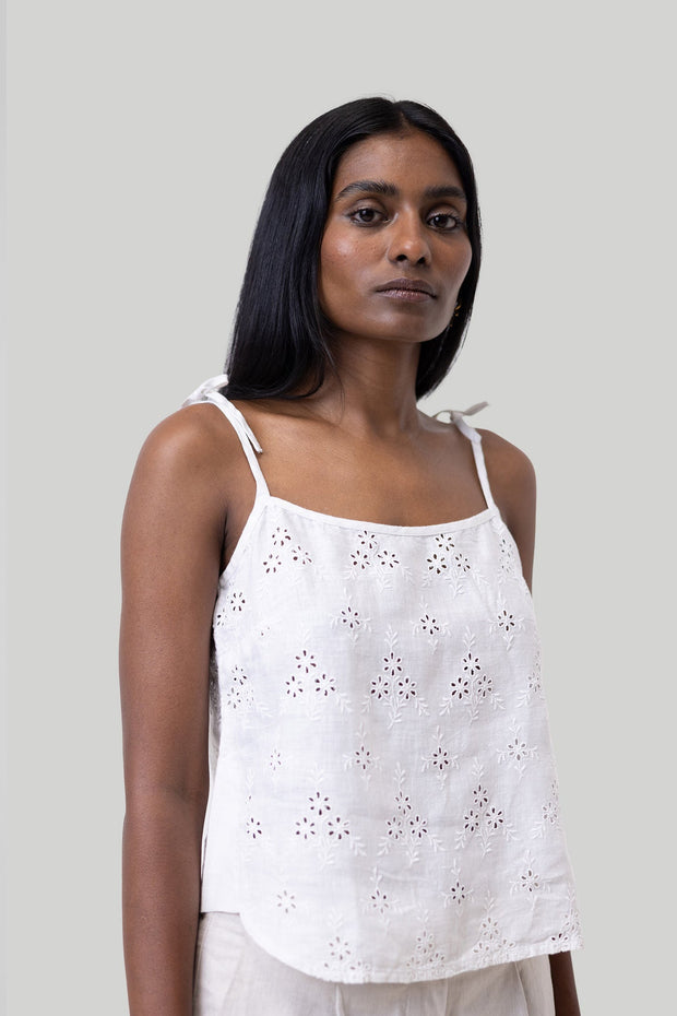 Tie-up Camisole In White Embroidery