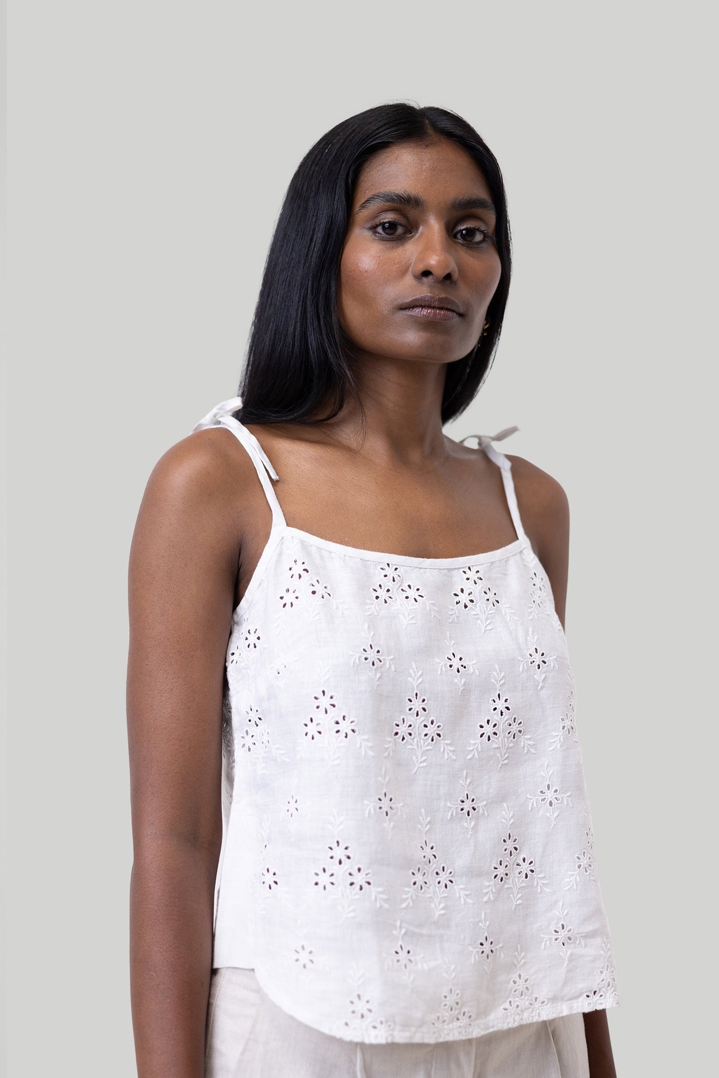 Reistor Tie-up Camisole in White Embroidery