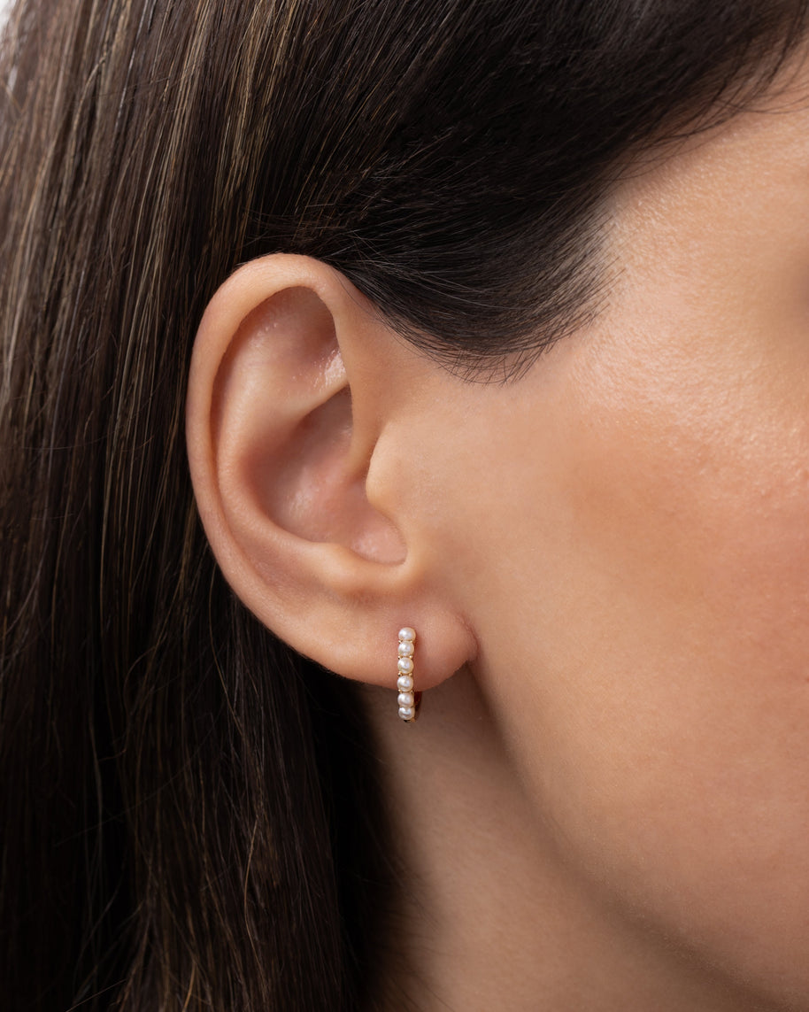 Zoe Lev Tiny Pearl Huggie Earrings