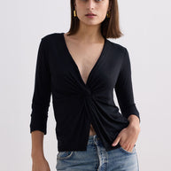 Reistor Twist Front Knit Shirt in Black