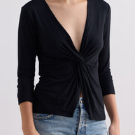 Reistor Twist Front Knit Shirt in Black