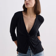 Reistor Twist Front Knit Shirt in Black