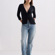 Reistor Twist Front Knit Shirt in Black