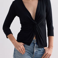 Reistor Twist Front Knit Shirt in Black