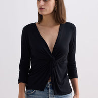 Reistor Twist Front Knit Shirt in Black
