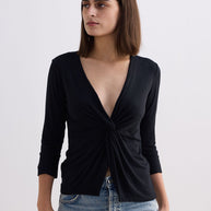 Reistor Twist Front Knit Shirt in Black