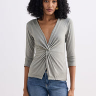 Reistor Twist Front Knit Shirt in Light Olive