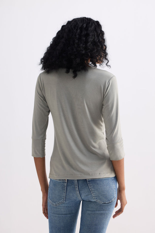 Twist Front Knit Shirt In Light Olive
