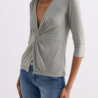Reistor Twist Front Knit Shirt in Light Olive
