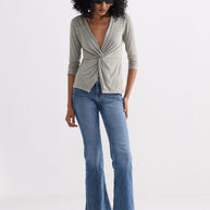 Reistor Twist Front Knit Shirt in Light Olive