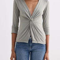 Reistor Twist Front Knit Shirt in Light Olive