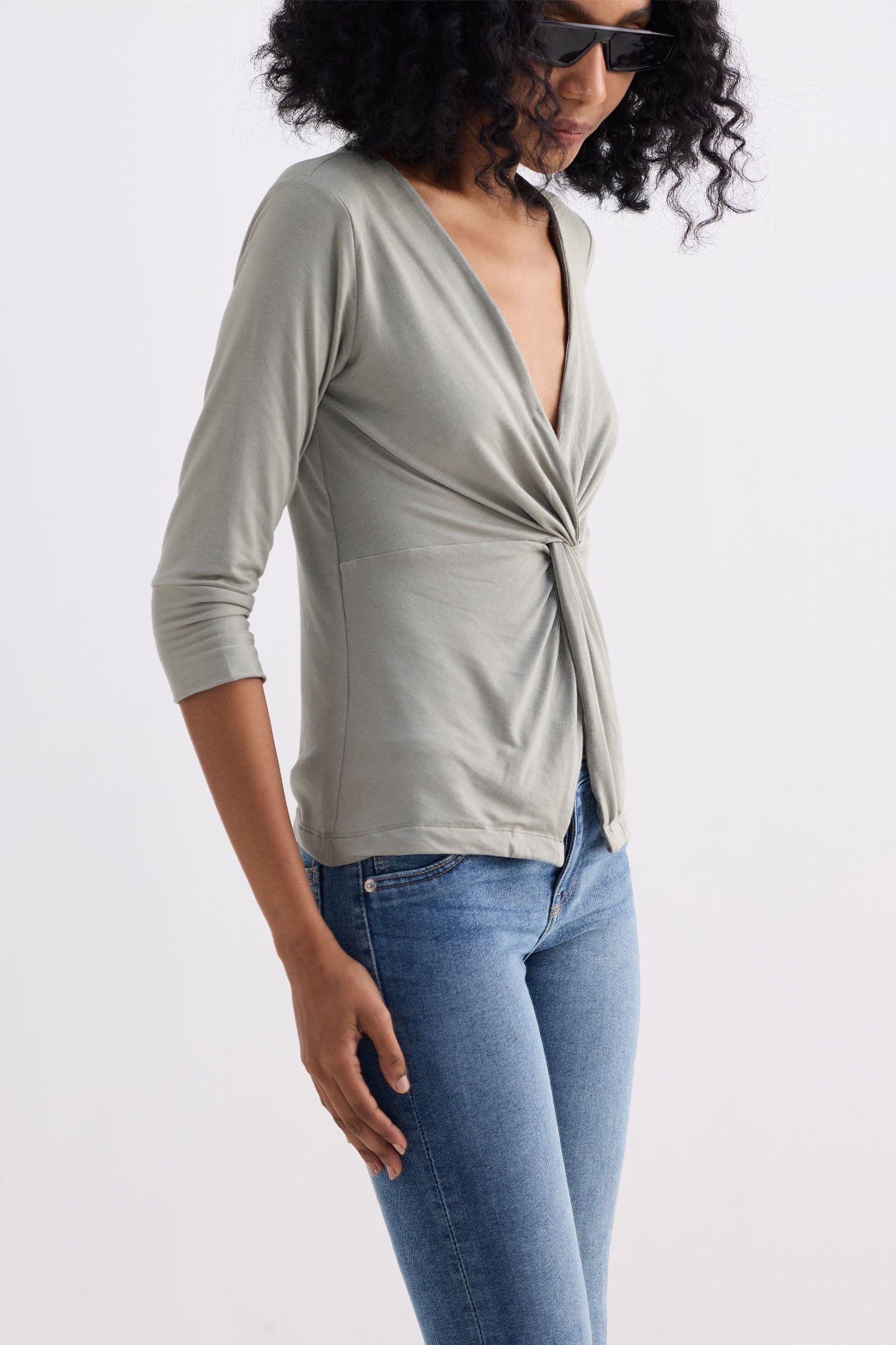 Reistor Twist Front Knit Shirt in Light Olive
