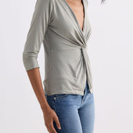 Reistor Twist Front Knit Shirt in Light Olive