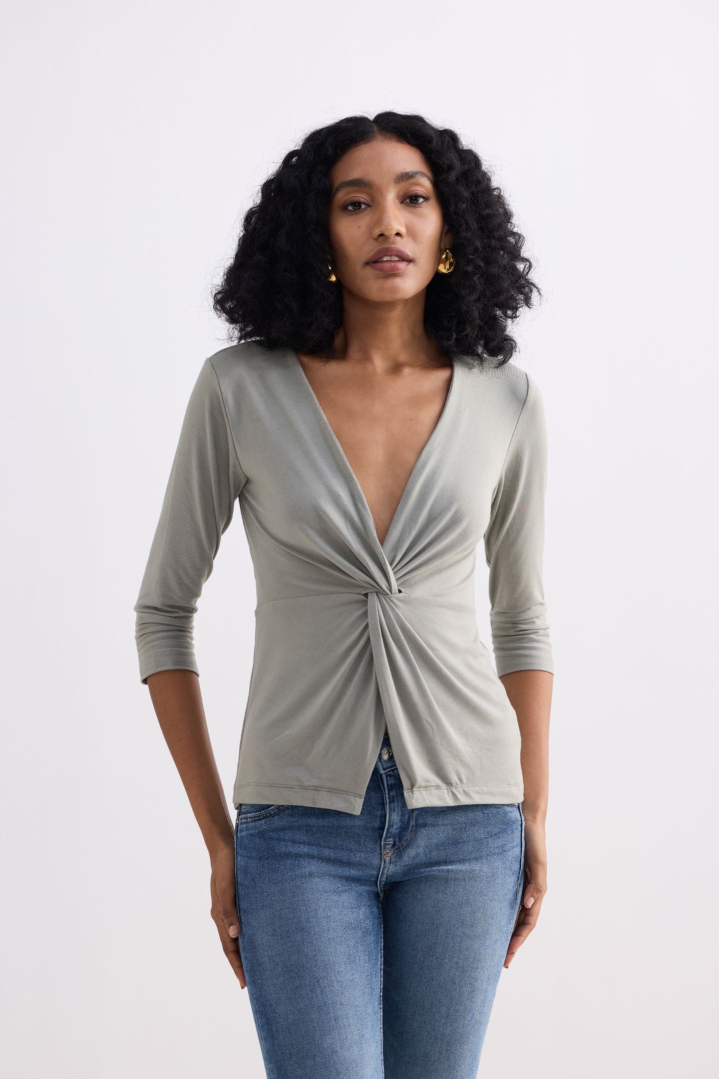 Reistor Twist Front Knit Shirt in Light Olive
