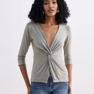 Reistor Twist Front Knit Shirt in Light Olive